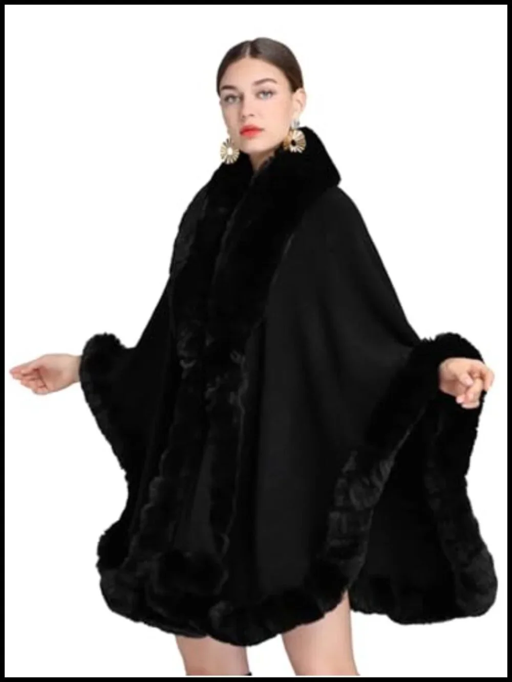 Faux Fur Shawl Wrap Winter Elegant Evening Cape Poncho with Fur Collar